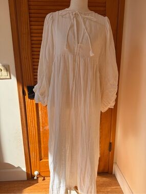 Daughters of India White Boho Midi Dress with Tie Neck